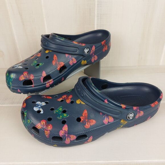 CROCS Shoes - Crocs Classic Vacay Vibes Clog Navy Butterfly Print Womens 10 Men's 12 206375
